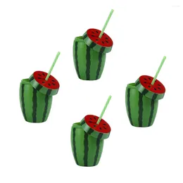 Disposable Cups Straws 4pcs Watermelon Drinking Cup Hawaiian Plastic Cutlery For Hawaii Luau Party Summer Beach