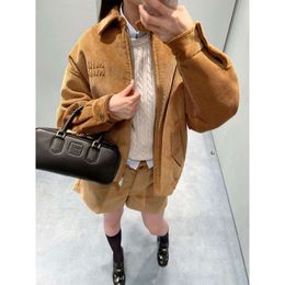 Women's Suits & Blazers Mm23 Autumn/winter Fashion Embroidery Letter Temperament Academy Wind Lamp Corduroy Jacket Coat+short Skirt Set