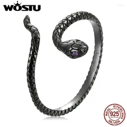 Cluster Rings WOSTU 925 Sterling Sliver Dark Style Mysterious Black Snake Open For Women Female Original Jewellery CTR236