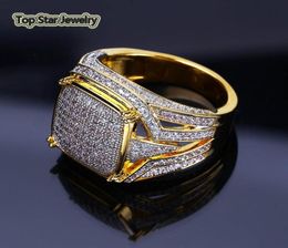 Vintage Copper Ring Shiny Micro Cubic Zirconia Real Gold Plated Rings Punk Finger Accessories For Men Hip Hop Rapper Jewellery Gift 3030523