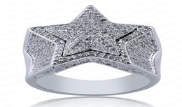 New Designer Luxury 18K Gold White CZ Zirconia Pentagram Ring 2020 Full Diamond Iced Out Hip Hop Jewelry Gifts for Men Women Rin9319202