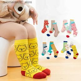 Kids Socks 4 pairs of packaging spring and summer cartoon boy and girl baby socks baby long tube bright Colour medium tube socks Q240413