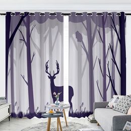 2024 Nordic Simple Modern Elk Star Curtain Ins Curtain Semi-blackout Curtain Bedroom Decor Living Room Custom 2PCS Grommet Top