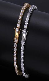 5mm 4mm 3mm Iced Out Diamond Tennis Bracelet Zirconia Triple Lock Hiphop Jewelry 1 Row Cubic Mens Bracelets9926026