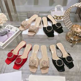 High End Quality Open Toed for Women's Summer Wear in 2024. Slender Heels, Fashionable Rhinestones, and Versatile One Line Trendy Sandals