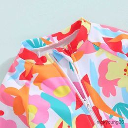 One-Pieces Long Sleeve Kids Baby Girls Swimwear Beach Wear For Toddler Swimsuit Cute Floral Print Crewneck Zip Up Bathing Suit Bikini