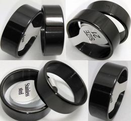 Bulk lot 100pcs Polished Black Plain Stainless Steel Rings 8mm Men039s Fashion Jewelry Classic finger ring4189027