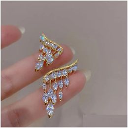 Dangle Chandelier 2024 New Angel Wings Inlaid Zircon Shiny 14K Gold Earrings Womens Personality Fashion Jewelry Birthday Gift Drop Del Dhoim