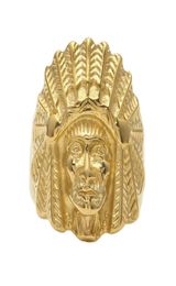 Men Women Vine Stainless steel Ring Hip hop Punk Style Gold Ancient Maya Tribal Indian Chief Head Rings Fashion Jewelry5310705