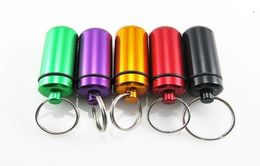 100pcslot 4817mm Aluminum Pill Box Case Bottle Holder Container Keychain Key Chain Key Ring storage Jar8590929