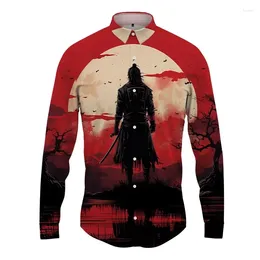 Men's Casual Shirts Japanese Samurai 3D Printed Lapel Shirt ManWomen Fashion Long Sleeves Button Tops Oversized Unisex Clothing