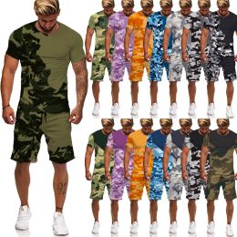 Shorts Summer New Colorful Camouflage Printed Tracksuit Men's Casual Outdoor Sportswear Two Piece Sets Unisex Fashion Tees/shorts/suits