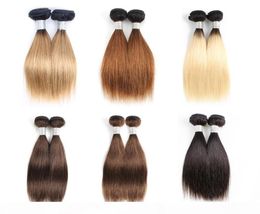 Cheap Color Human Hair Weave Bundles Ombre blonde Brown Short Bob 1012 Inch 2 4 Bundles set Malaysian Straight Hair Remy Hair Ext2692125