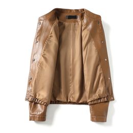 Vintage Brown Sheepskin Jackets Coats for Women Casual Single-breasted Long Sleeve Female Slim Short Real Leather Jackets Black