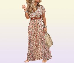 Womens Long Dress Summer Vneck Boho Belted Maxi Dress Casual Sexy Party Dress Ladies Bohemian Beach Holiday Sundress9983020