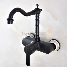 Bathroom Sink Faucets Wall Mount Black Oil Rubbed Bronze 2 Holes Single Handle -Cold Vessel Faucet Tap Lnf875