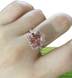 ELSIEUNEE 18K Rose Gold Colour Morganite Diamond Rings For Women Solid 925 Sterling Silver Wedding Ring Fashion Fine Jewellery Gift 28860877