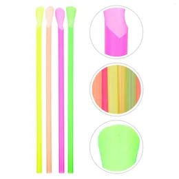 Disposable Cups Straws 150pcs Milkshakes Spoons Colourful Drinks Smoothie Straw 2 In 1 Drinking