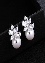 Womens Designer Jewelry Famous Brand Pearl Studs for Ladies White Gold Color Plated Cubic Zirconia Bijoux Accessories Bift5174239