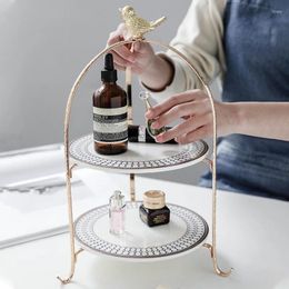 Plates European Multilayer Dessert Table Light Luxury Golden Cake Stand Western Dish Set Household Tea Rest Storage Rack