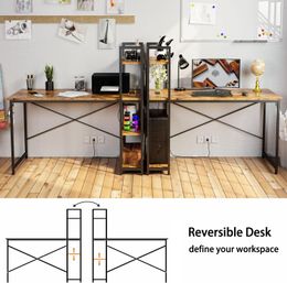 IRONCK Computer Desk 47" with Power Outlet & Storage Shelves, Study Writing Table with USB Ports Charging Station, PC Desk Works