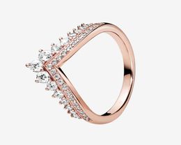 Rose gold plated Princess Wishbone Ring Women Girls Wedding Jewellery for Sterling Silver CZ diamond Rings with Original box5221293