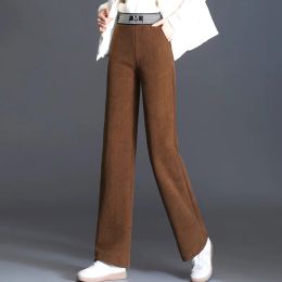 Pants 2023 Winter New Vintage Corduroy Pants High Waist Straight Trousers Causal Pockets All Match Female Black Korean Pants
