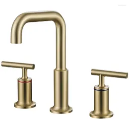 Bathroom Sink Faucets MTTUZK 59# Brass Deck Mounted Brushed Gold 3 Hole Basin Faucet And Cold Water Double Handle Washbasin Mixer Tap