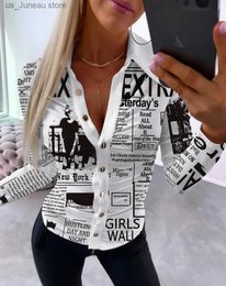 Women's Blouses Shirts Womens Top 2023 Autumn Newspaper Print Ruched Buttoned Long Slve Top Elegant Cardigan Shirt for women Long Slve Blouse Top 1 T240415