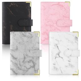 Notebooks A6 Binder PU Leather Notebook Marble Binder Refillable 6 Rings Binder Cover Loose Leaf Planner with Magnetic Buckle Closure