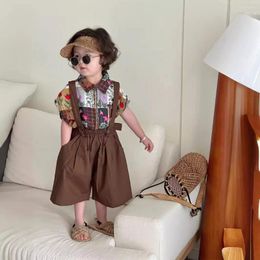 Trousers Children Clothing Fashion Coffee Colored Suspenders 2024 Summer Korean Boys And Girls Casual Personality Loose