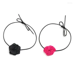 Pendant Necklaces Stylish Gothic Rose Flower Necklace Adjustable Rope Choker Neck Chain Women Ladies Collarbone Y2K Accessories H9ED