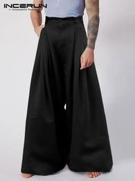 INCERUN Men Fashion Casual Pantalons Solid All-match Simple Male Baggy High Waist Trousers Drop Crotch Long Pants S-5XL 240402