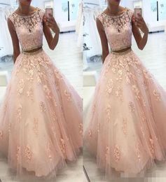 Two Piece Lace Quinceanera Prom Dresses With Beaded Crystal Tulle A Line Sweet 16 Gowns Corset Formal Dresses For 15 Year Prom8673604