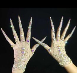 Fingerless Gloves Luxurious AB Rhinestones Pearls Plus Length Nails Gloves Women Fashion Drag Queen Outfit Nightclub Stage Perform5056800