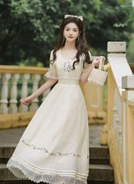 Party Dresses Summer Romantic Lace Fairy Dress Woman Vintage French Style Embroidery Flower Petal Sleeve Mori Girl Vestido Festa