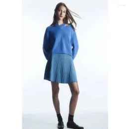 Skirts Women Autumn And Winter Standard Version Blue A-line Pleated Mini Knitted Skirt/same Style Pullover Sweater