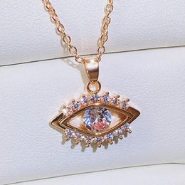Pendant Necklaces Personality Eye Shaped Necklace For Women With Dazzling CZ Stone Gold Color Trendy Jewelry