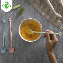 Forks 3Pcs/set Two In One Fork Spoon Cartoon Hand Shape Fruit Soup Double Head Household Tableware DIY Kitchen Accessories