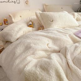 Bedding Sets White Winter Warm Berber Fleece Star Embroidery Princess Set Double Duvet Cover Bed Sheet Pillowcases Home Textiles