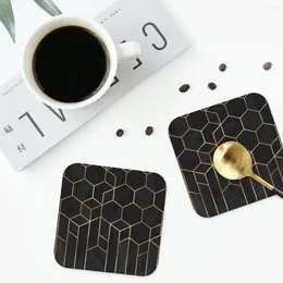 Table Mats Black Hexagons Coasters Leather Placemats Waterproof Insulation Coffee For Decor Home Kitchen Dining Pads Set Of 4