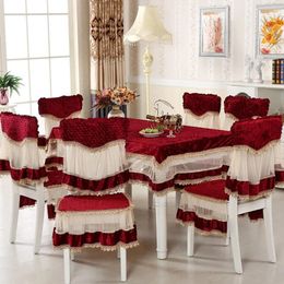 Chair Covers Velvet Lace Hem Table Cloth Dining Cover Set Household Pad Banquet Home Decor Rectangular Tablecloth