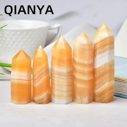 Decorative Figurines 1pc Natural Crystal Yellow Calcite Point Handmade Magic Wand Hexagonal Prism Crafts Healing Aura Home Decoration