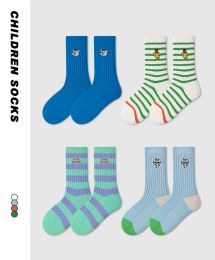 Socks 1638 Children's Socks 4Pairs/Lot 2024 Spring New Hot Sale Baby Boy's Socks Letter Cartoon Embroidery 312Y Girl's Socks