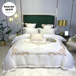 Bedding Sets 600TC Luxury Royal Home Textile Silk Bed Line Embroidery Duvet Cover Set With Quilt Cover/Flat Sheet/Bedspread/Pillowcase