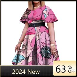 Ethnic Clothing Plus Size Spring Summer Fashion Print Dress Women Sexy Round Neck Short Sleeve High Waist Elegant Commuter