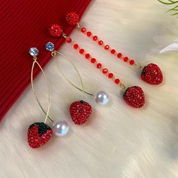 Dangle Earrings Korean Style Tassel Strawberry Long Pearl