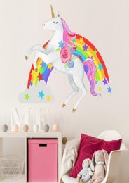 Retail Kids Rainbow Star unicorn wall stickers home decor Art wall sticker Children waterproof Decal Wallpaper girls Bedroom Decor7076976