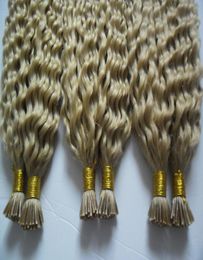 100gstrands 3 bundles Remy Hair Extensions Keratin I Tip Hair Extensions Blonde Brazilian Kinky Curly Human Hair Extensions Kerat9049842