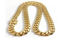 Stainless Steel Jewelry 18K Gold Plated High Polished Miami Cuban Link Necklace Men Punk 15mm Curb Chain Double Safety Clasp 18inc3762558